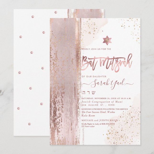 Invitación Resumen moderno de PixDezines Tallit Bat Mitzvah (Anverso / Reverso)
