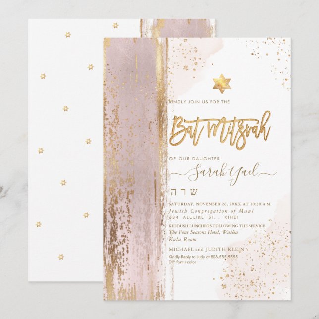 Invitación Resumen moderno de PixDezines Tallit Bat Mitzvah (Anverso / Reverso)