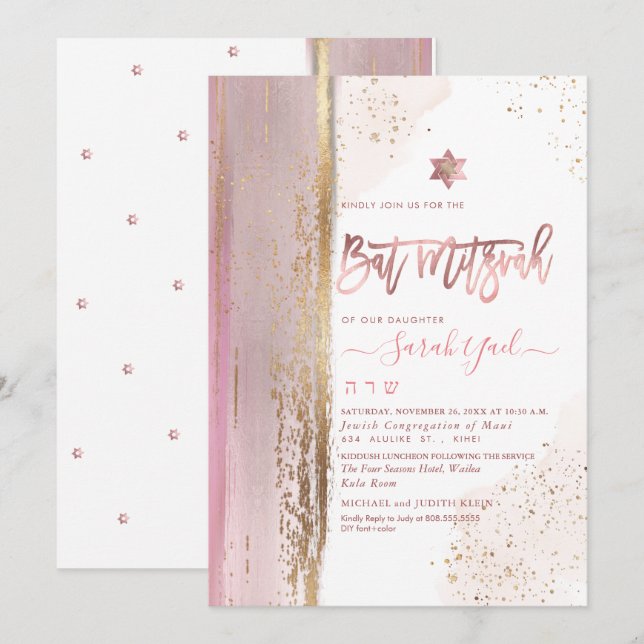 Invitación Resumen moderno de PixDezines Tallit Bat Mitzvah R (Anverso / Reverso)