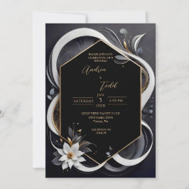 Invitación Resumen moderno elegante boda blanco y dorado