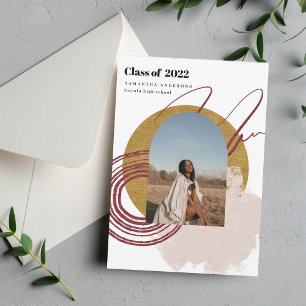 Invitación Resumen moderno Foto De Oro Y Graduado Rosa