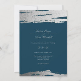 Invitación Resumen moderno plateado y azul Elegante Relieve m