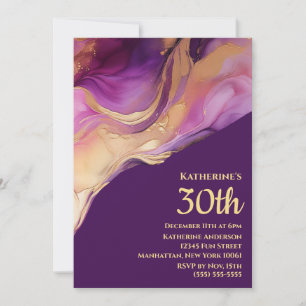 Invitación Resumen moderno Rosa morado y oro-