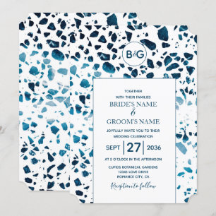 Invitación Resumen moderno Terrazzo Mosaic Boda azul