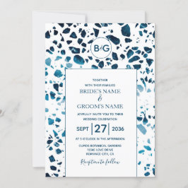 Invitación Resumen moderno Terrazzo Mosaic Boda azul