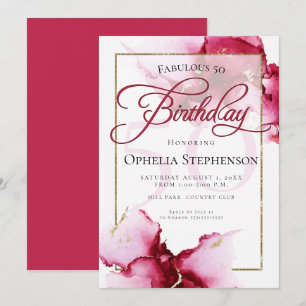Invitación Resumen moderno Vivid Burgundy Cumpleaños Rosa