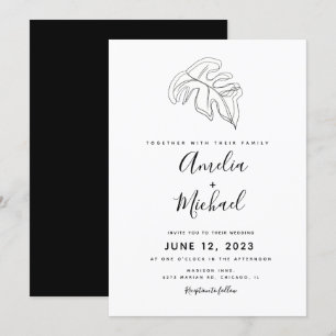 Invitación Resumen Monstera Boda botánico dibujado a mano