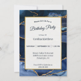 Invitación Resumen Navy azul agate acuarela Cumpleaños