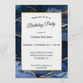 Invitación Resumen Navy azul agate acuarela Cumpleaños