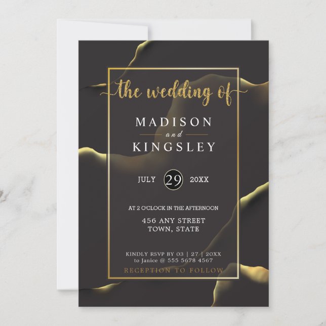 Invitación Resumen negro 🖤 Boda de presupuesto para el consu (Anverso)