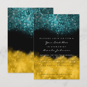 Invitación Resumen Oro Verde azulado Purpurina Océano Blanco 