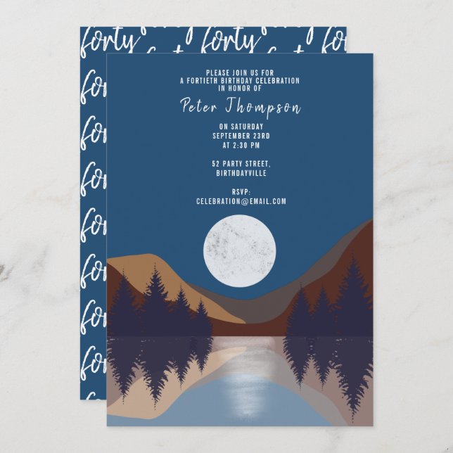 Invitación Resumen Paisaje Forestal Luna Cuarenta Cumpleaños (Anverso / Reverso)