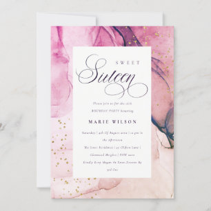 Invitación Resumen Pastel de la Marina Púrpura Rosa Dulce 16 