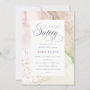 Invitación Resumen Pastel Dusky Dusky Dulce Verde Rosa 16 Cum