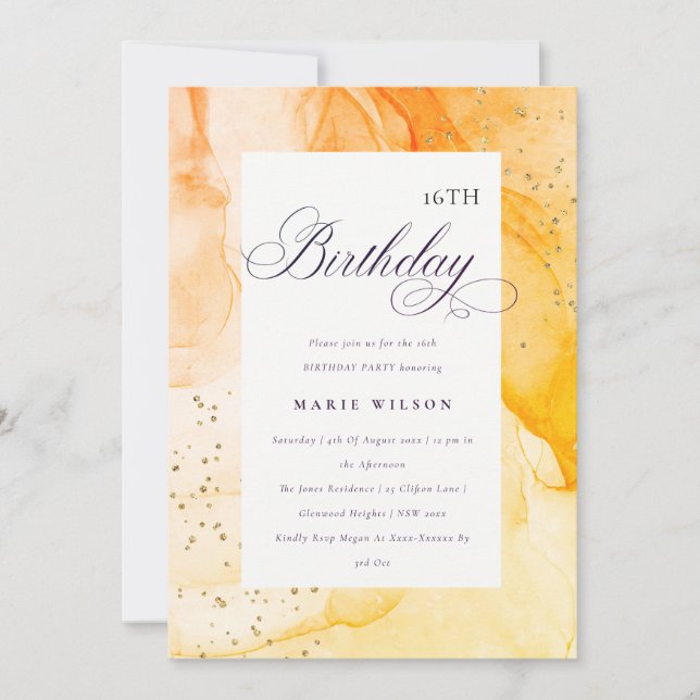 Invitación Resumen Pastel Naranja Amarillo Cualquier Edad Cum (Anverso)