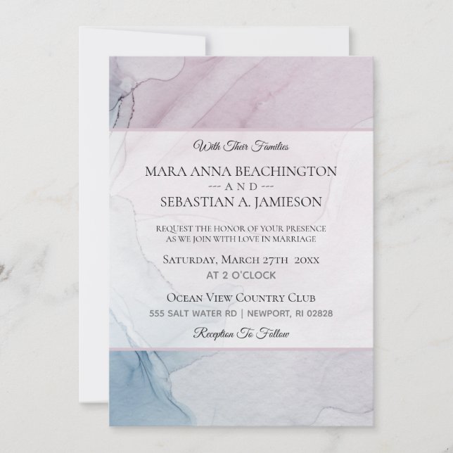 Invitación *~* Resumen Pastel suave Rosa turbio azul rosado (Anverso)