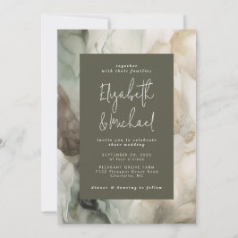 Invitación Resumen Pintado Boda verde oscuro moderno