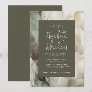 Invitación Resumen Pintado Boda verde oscuro moderno