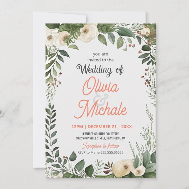 Invitación Resumen Pintura Boda Floral Marco de vegetación (Anverso)