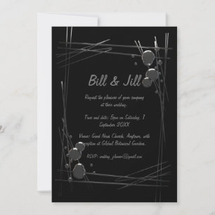Invitación Resumen plateado moderno negro + Boda de arte de b