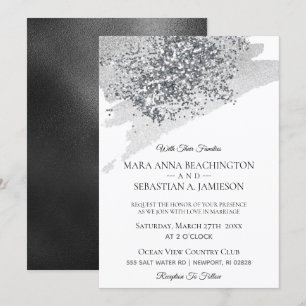 Invitación *~* Resumen Purpurina plateado de pincel gris