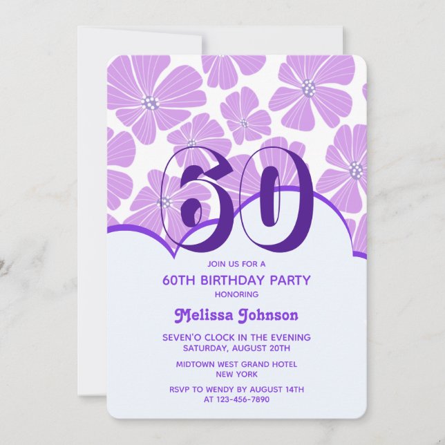 Invitación Resumen Retro Purple Chamomile Flower Cumpleaños (Anverso)