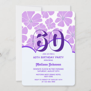 Invitación Resumen Retro Purple Chamomile Flower Cumpleaños