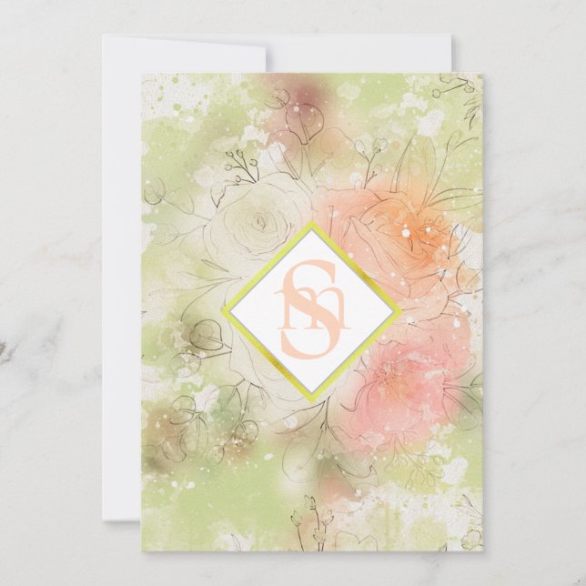 Invitación *~ Resumen romántico AR26 QR + RSVP Floral (Anverso)