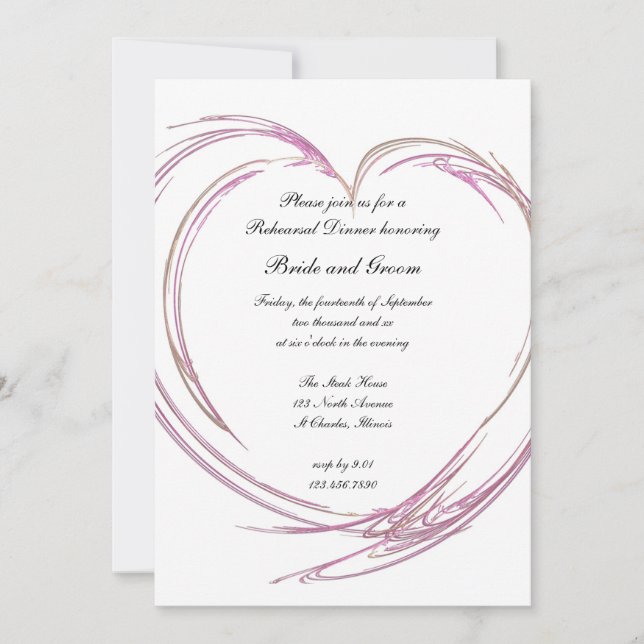 Invitación Resumen rosa Boda del corazón ensayo cena (Anverso)