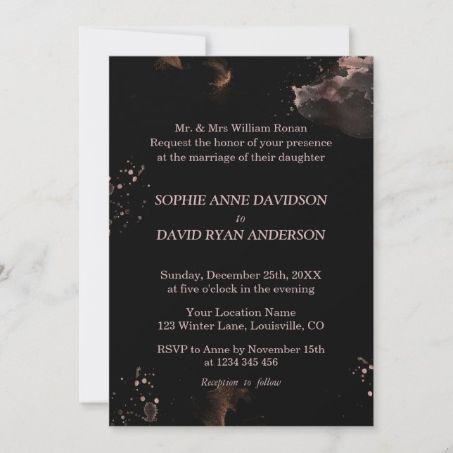 Invitación Resumen Rosa Oro lava Boda negro formal (Anverso)
