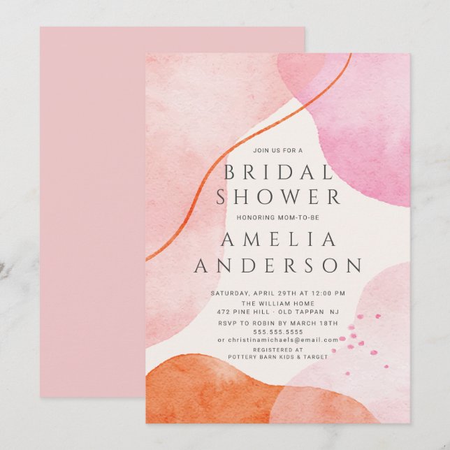 Invitación Resumen rosado moderno Formas Ducha Bridal (Anverso / Reverso)