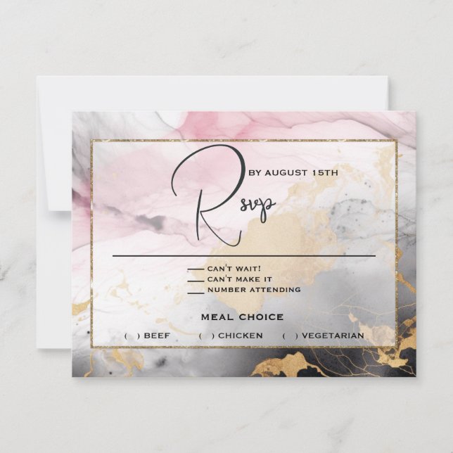 Invitación Resumen RSVP Rosa de oro negro rosa (Anverso)