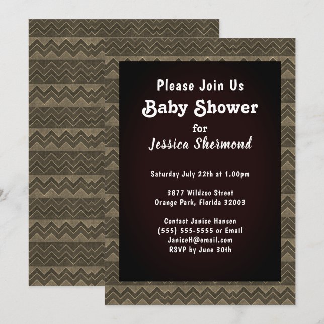 Invitación Resumen tribal azteca Baby Shower Chevron Grayed (Anverso / Reverso)
