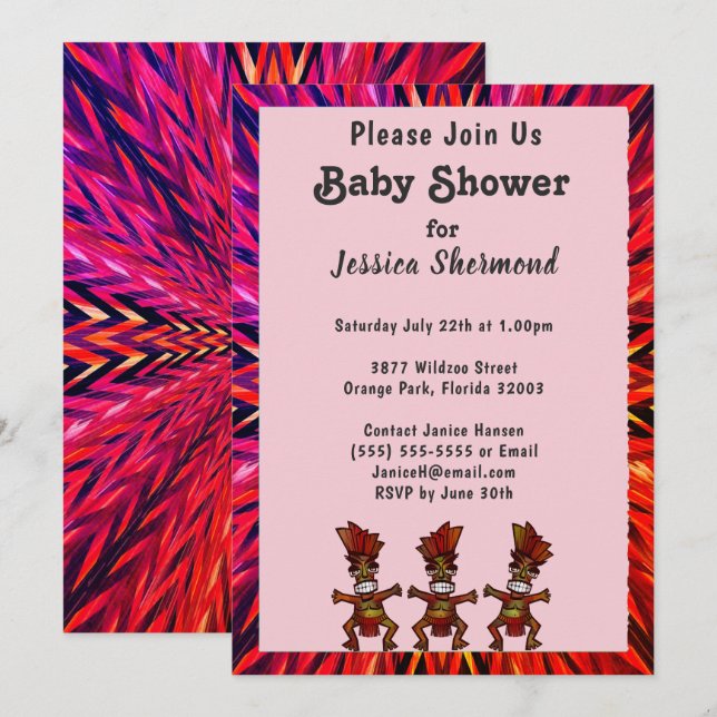Invitación Resumen tribal de rosa a rojo en Baby Shower (Anverso / Reverso)