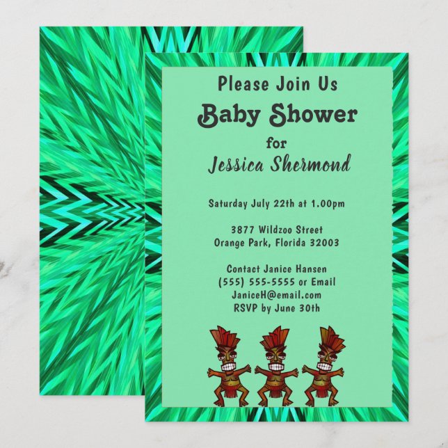 Invitación Resumen tribal del verde esmeralda de Baby Shower (Anverso / Reverso)