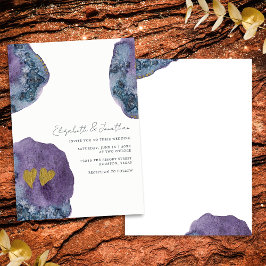 Invitación Resumen Watercolor Art Gold Navy Boda morado