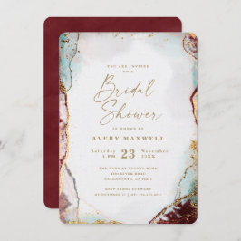 Invitación Resumen Wine Red Aqua & Gold Wind Bridal Shower
