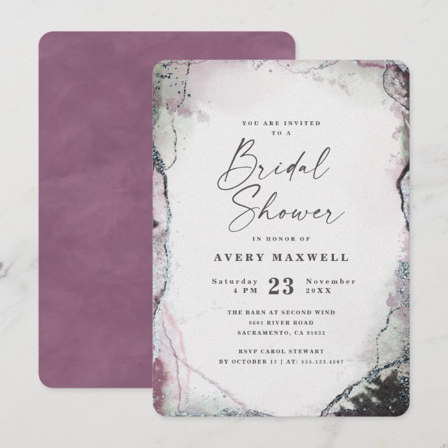 Invitación Resumen Wisteria etérea Ducha Morada Bridal (Anverso / Reverso)