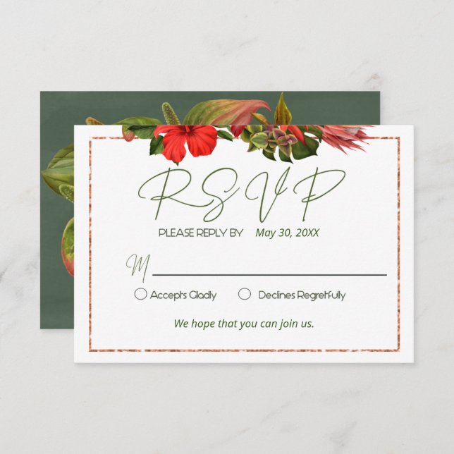 Invitación ResVP botánica de Brisa Tropical (Anverso / Reverso)