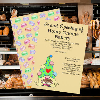Invitación Retas de pastelería de panadería Gnome de apertura