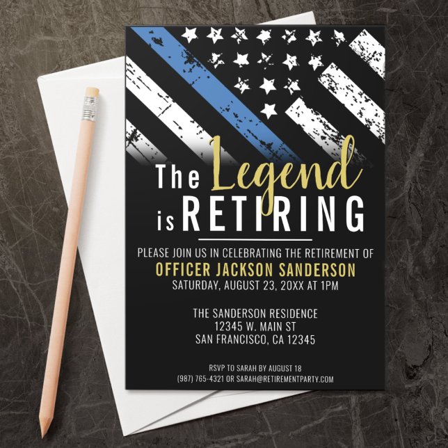 Invitación Retirada de la policía Bandera Azul Aplicación de  (The perfect retirement party invitation for a retiring police officer, sheriff, captain, etc!)