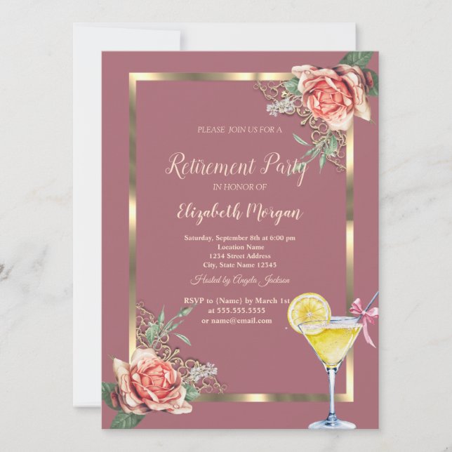 Invitación Retirada de Rosas de marco floral de limón de cola (Anverso)