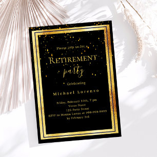 Invitación Retirada del confeti de oro negro