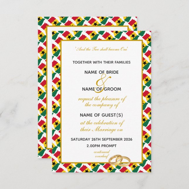 Invitación RETIRADA elegante GHANA con Boda de guión dorado (Anverso / Reverso)