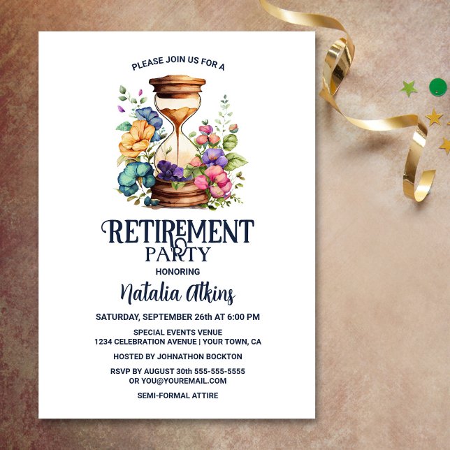 Invitación Retirada Rusa Floral Watercolor Hourglass (Subido por el creador)