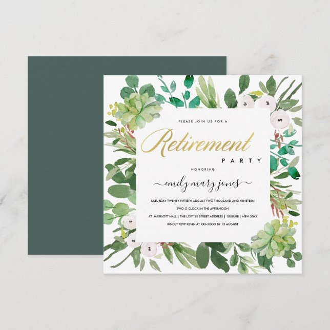INVITACIÓN RETIRADO DEL COLOR DE AGUA FOLIAGE EUCALÍPTUS SUCU (Anverso / Reverso)