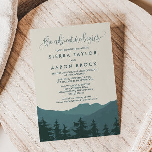 Invitación Retirarse a las montañas   Boda Aventura Verde