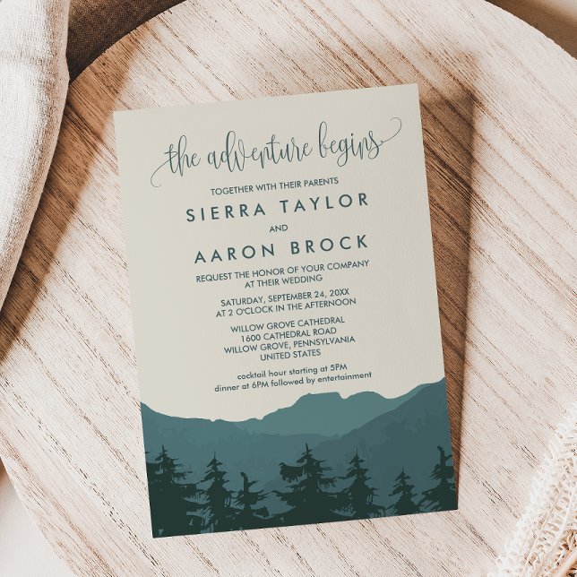 Invitación Retirarse a las montañas | Boda Aventura Verde (Subido por el creador)