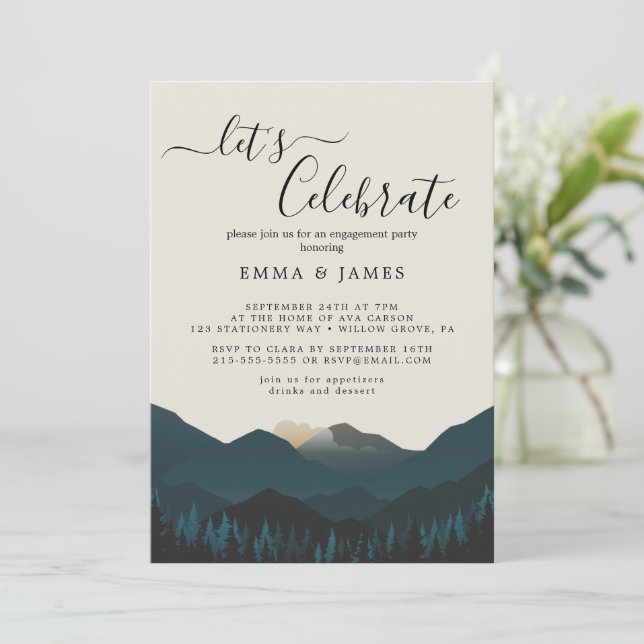Invitación Retirarse a las Montañas "Celebremos"  (Anverso de pie)