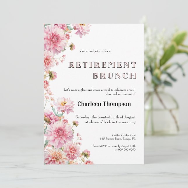 Invitación Retirement Brunch Invitation • Floral Farewell  (Anverso de pie)